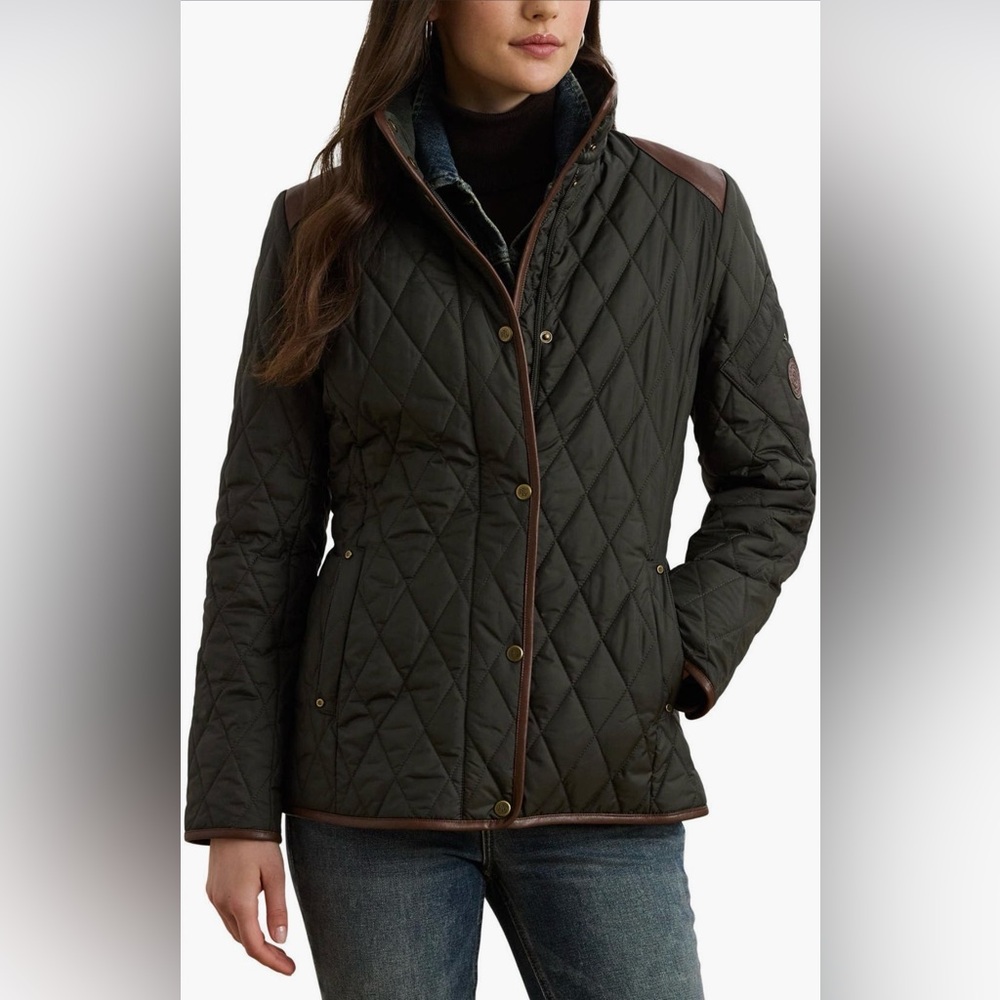 Lauren Ralph Lauren - Diamond Quilted Barn Jacket with Faux Leather Trim